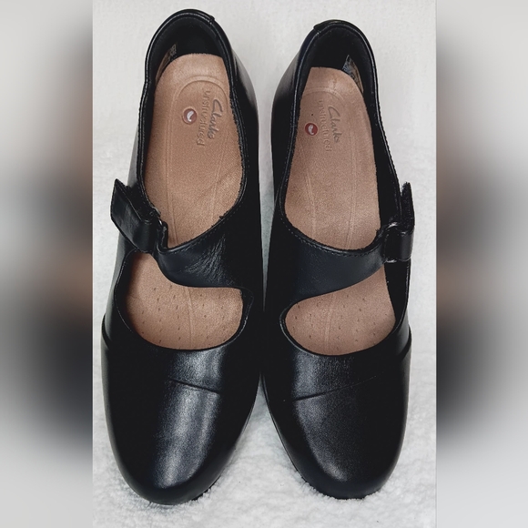 Clarks Rosalyn Wren Black Leather Mary Jane Heel 7 1/2 M - Picture 1 of 10